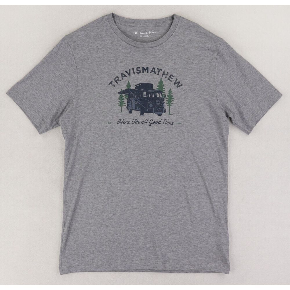 Travis Mathew Here For A Good Time Golf T-Shirt Mens Medium Gray Volkswagen Bus